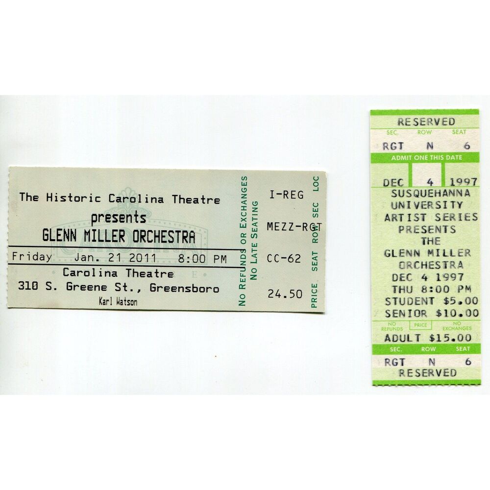 Vintage 1997 2011 Glenn Miller Orchestra Concert Ticket Stub Lot of 2